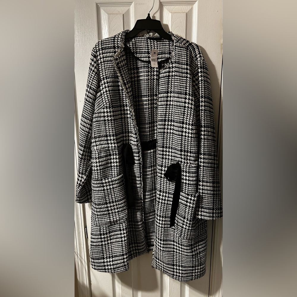 Lane Bryant Black and White Checkered Trench Coat